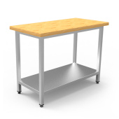 Стол кондитерский 80*200*87 см со столешницей из бука и c полкой Кобор СПКП-200/80